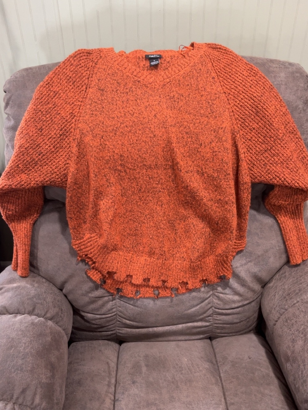 Rue21 Orange Distressed Scoop Neck Knit Sweater